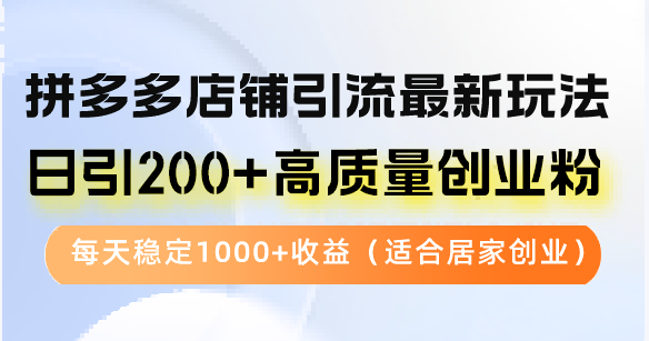 多多店铺引流最新玩法，日引200+高质量创业粉，每天稳定1000+收益（适合居家创业）