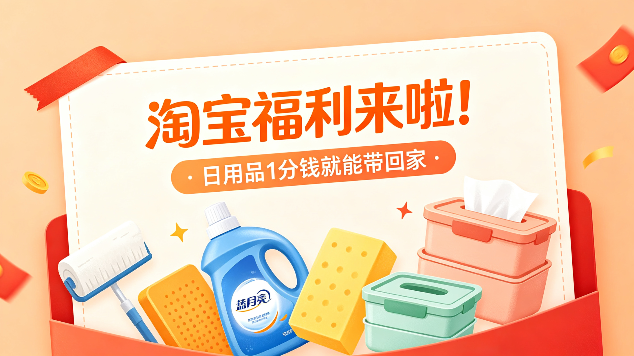 淘宝福利来啦！日用品1分钱就能带回家